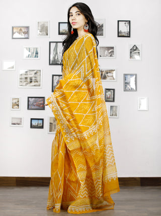 Yellow Bright Yellow Ivory Hand Block Printed Kota Doria Saree in Natural Colors - S031702889