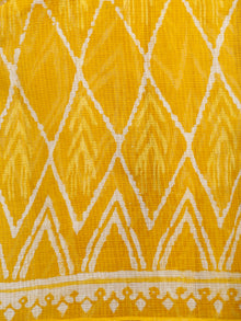 Yellow Bright Yellow Ivory Hand Block Printed Kota Doria Saree in Natural Colors - S031702889