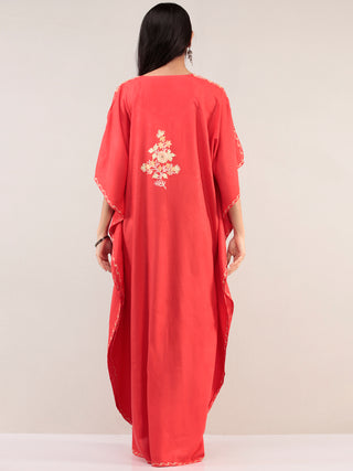 Coral Aari Embroidered Kashmere Free Size Kaftan  - K12K055