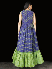 Indigo Green Ivory Hand Woven Ikat Asymmetric Sleeveless Dress - D311F1744