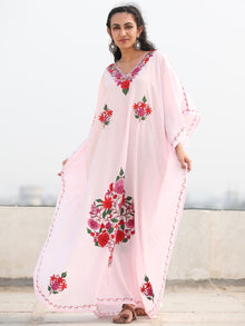 White MultiColor Aari Embroidered Kashmere Free Size Kaftan in Crushed Cotton - K11K074