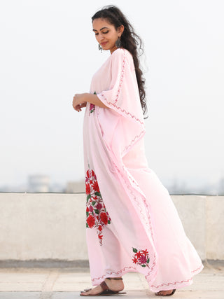 White MultiColor Aari Embroidered Kashmere Free Size Kaftan in Crushed Cotton - K11K074