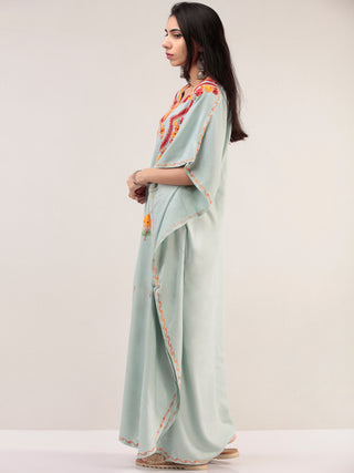 Pastel Green Aari Embroidered Kashmere Free Size Kaftan  - K12K059