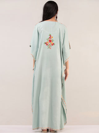 Pastel Green Aari Embroidered Kashmere Free Size Kaftan  - K12K059