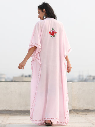 White MultiColor Aari Embroidered Kashmere Free Size Kaftan in Crushed Cotton - K11K074