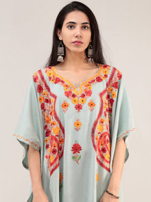 Pastel Green Aari Embroidered Kashmere Free Size Kaftan  - K12K059