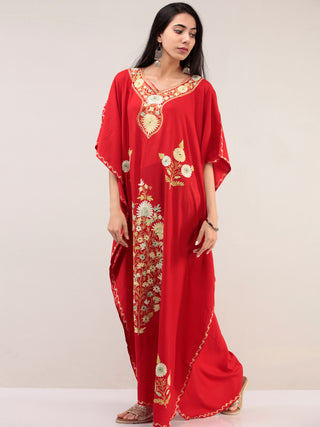 Red Aari Embroidered Kashmere Free Size Kaftan  - K12K048