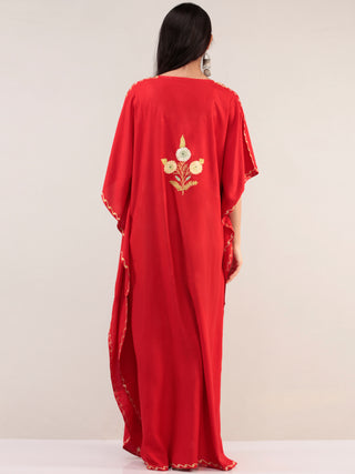 Red Aari Embroidered Kashmere Free Size Kaftan  - K12K048
