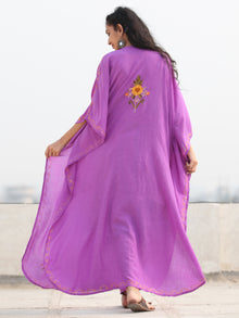Mauve Multicolor Aari Embroidered Kashmere Free Size Kaftan in Crushed Cotton - K11K075