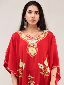 Red Aari Embroidered Kashmere Free Size Kaftan  - K12K048