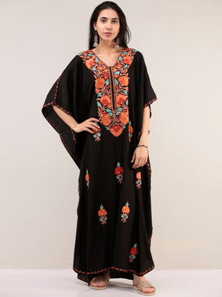 Black Aari Embroidered Kashmere Free Size Kaftan  - K12K062