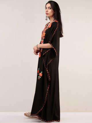 Black Aari Embroidered Kashmere Free Size Kaftan  - K12K062