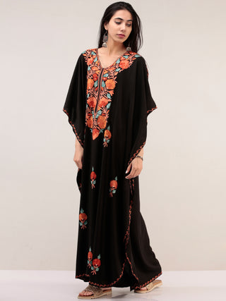 Black Aari Embroidered Kashmere Free Size Kaftan  - K12K062