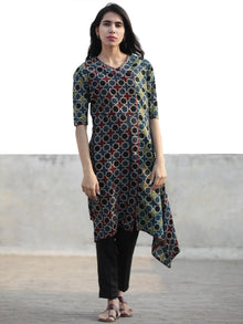 Green Indigo Black Red Hand Printed Ajrakh Kurta - K50F1162