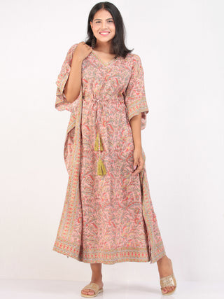 Pink Geen Orange Hand Block Printed Kaftan - K163F2484