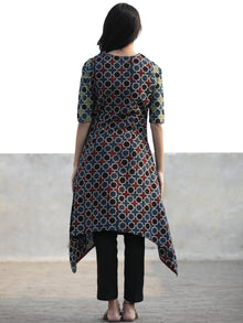 Green Indigo Black Red Hand Printed Ajrakh Kurta - K50F1162