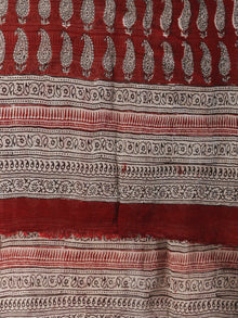 Brick Red Off White Bagh Hand Block Printed Cotton Suit-Salwar Fabric With Chiffon Dupatta (Set of 3) - SU01HB407