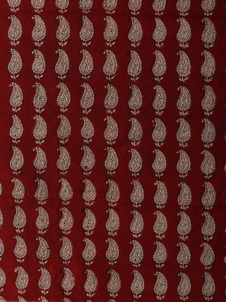 Brick Red Off White Bagh Hand Block Printed Cotton Suit-Salwar Fabric With Chiffon Dupatta (Set of 3) - SU01HB407