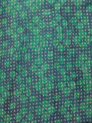 Teal Green Indigo Black Ivory Hand Block Printed Kota Doria Saree in Natural Colors - S031702849