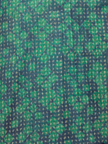 Teal Green Indigo Black Ivory Hand Block Printed Kota Doria Saree in Natural Colors - S031702849