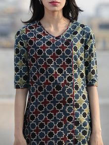 Green Indigo Black Red Hand Printed Ajrakh Kurta - K50F1162
