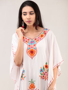 White Multicolor Aari Embroidered Kashmere Free Size Kaftan  - K12K023