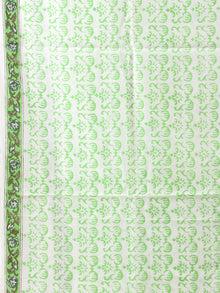 White Green Grey Hand Block Printed Cotton Suit-Salwar Fabric With Chiffon Dupatta (Set of 3) - SU01HB425