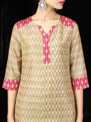 Green Lavender Pink Silk Cotton Ikat Kurta & Pants (Set of 2) - SS01F1272
