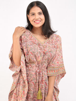 Pink Geen Orange Hand Block Printed Kaftan - K163F2484