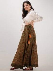 Green Mustard  Rust Ajrakh Hand Block Printed Wrap Around Skirt  - S402F675