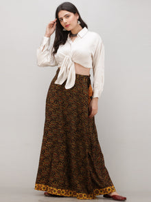 Black Mustard Yellow Ajrakh Hand Block Printed Wrap Around Skirt  - S402BP40