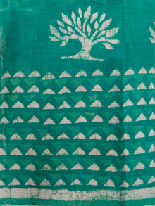Green Ivory Hand Block Printed Kota Doria Saree in Natural Colors - S031702892