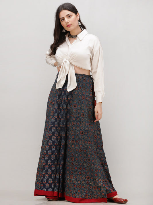 Indigo Rust Ajrakh Hand Block Printed Wrap Around Skirt  - S402BP49