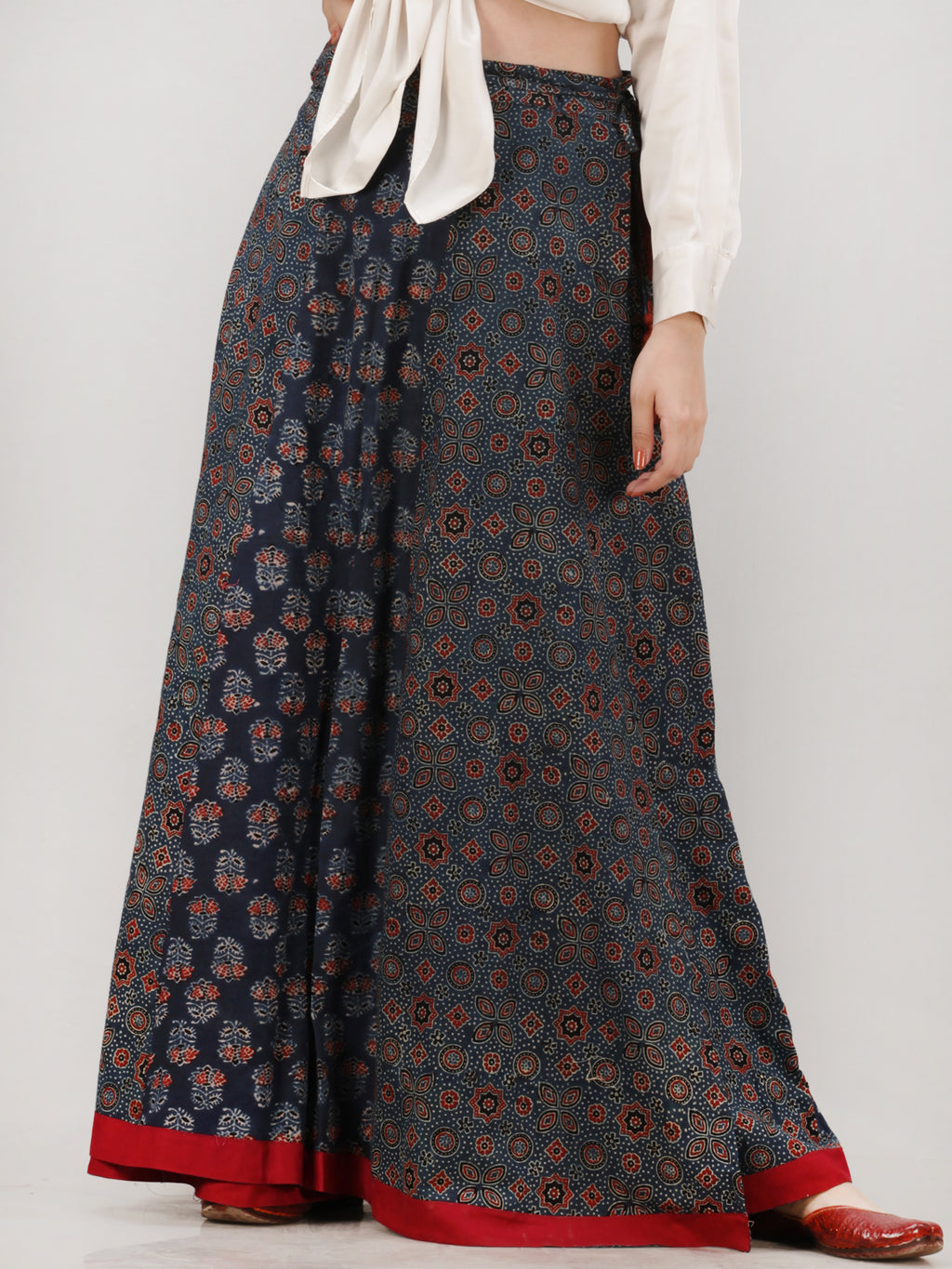 Jaipuri Print Blue Cotton Wrap Around Skirt For Women
