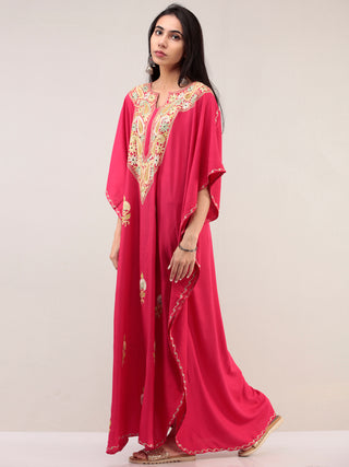 Magenta Aari Embroidered Kashmere Free Size Kaftan  - K12K053