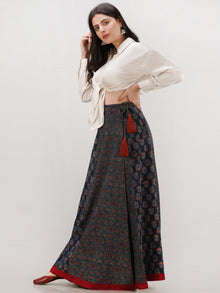 Indigo Rust Ajrakh Hand Block Printed Wrap Around Skirt  - S402BP49
