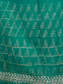 Green Ivory Hand Block Printed Kota Doria Saree in Natural Colors - S031702893