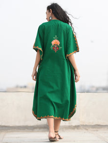 Green MultiColor Aari Embroidered Kashmere Free Size Kaftan in Crushed Cotton - K11K079