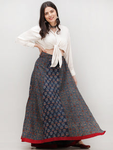 Indigo Rust Ajrakh Hand Block Printed Wrap Around Skirt  - S402BP49