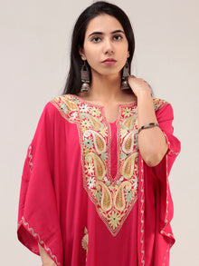 Magenta Aari Embroidered Kashmere Free Size Kaftan  - K12K053