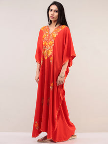Red Aari Embroidered Kashmere Free Size Kaftan  - K12K069