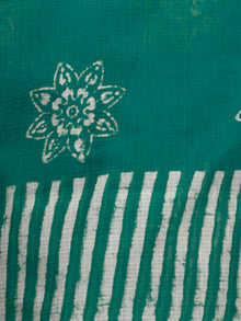 Green Ivory Hand Block Printed Kota Doria Saree in Natural Colors - S031702894