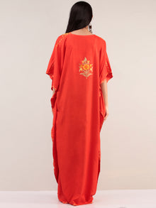 Red Aari Embroidered Kashmere Free Size Kaftan  - K12K069
