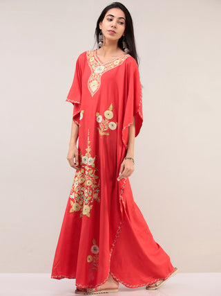 Coral Aari Embroidered Kashmere Free Size Kaftan  - K12K067