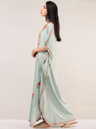 Pastel Green Aari Embroidered Kashmere Free Size Kaftan  - K12K060