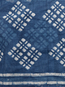 Indigo Ivory Hand Block Printed Kota Doria Saree in Natural Colors - S031702885