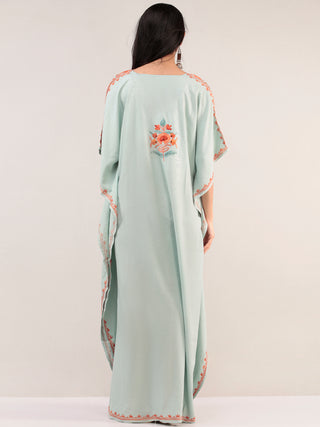 Pastel Green Aari Embroidered Kashmere Free Size Kaftan  - K12K060