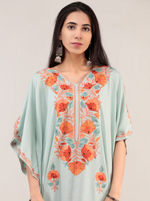 Pastel Green Aari Embroidered Kashmere Free Size Kaftan  - K12K060