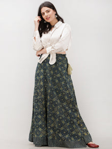 Indigo Olive Green  Ajrakh Hand Block Printed Wrap Around Skirt  - S402F1199