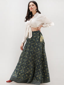 Indigo Olive Green  Ajrakh Hand Block Printed Wrap Around Skirt  - S402F1199